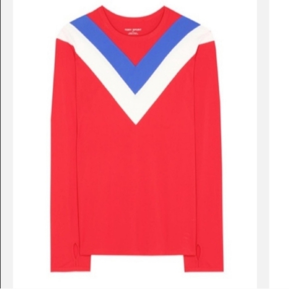 Tory Burch Sport Cheveron Top Colorblock Red White Blue - Picture 4 of 7